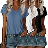Ficerd 3 Pack Women's V Neck T Shirts Cap Sleeve Top for Summer Casual Short Sleeve 2026 Trendy Basic Tees