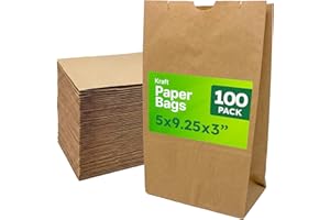Wrapley 4 LB Brown Paper Bags, 100 Count Paper Lunch Bags, 5 × 3 × 9.25 inches, Bulk Kraft Paper Bags, Strong & Durable for F
