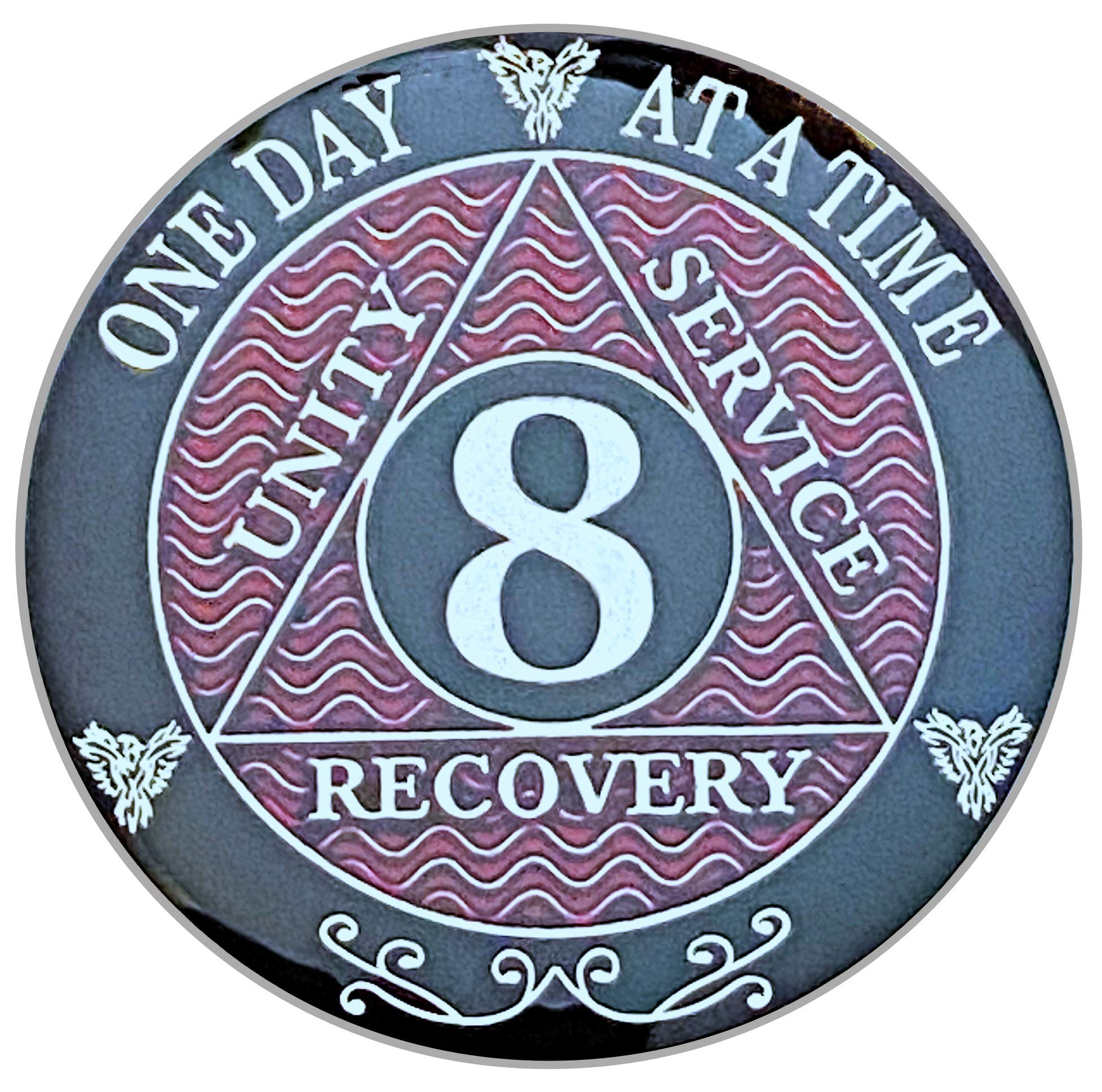 8 Year AA Coin Silver Color Plated-Medallion, Recovery Chip, 12 Step Token, Alcoholics Anonymous Coin