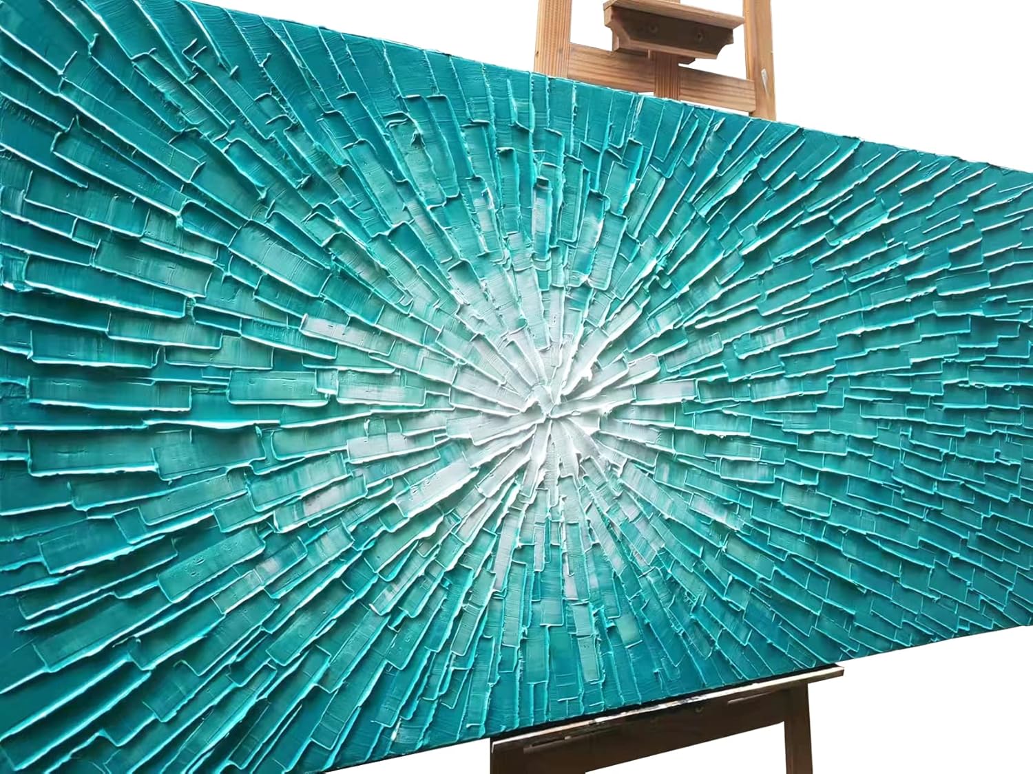 Paintings - Bayland Collection 24x48 Inch 100% Hand Painted Modern Art Heavy Texture Blue Forest Sky Abstract Oil Painting Colorful Artwork Wrapped Framed Wall Art Ready to Hang for Living Room