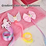 Little World 6pc Curly Hair Extensions Clip-in Kids Rainbow Unicorn Bow Girls view 4