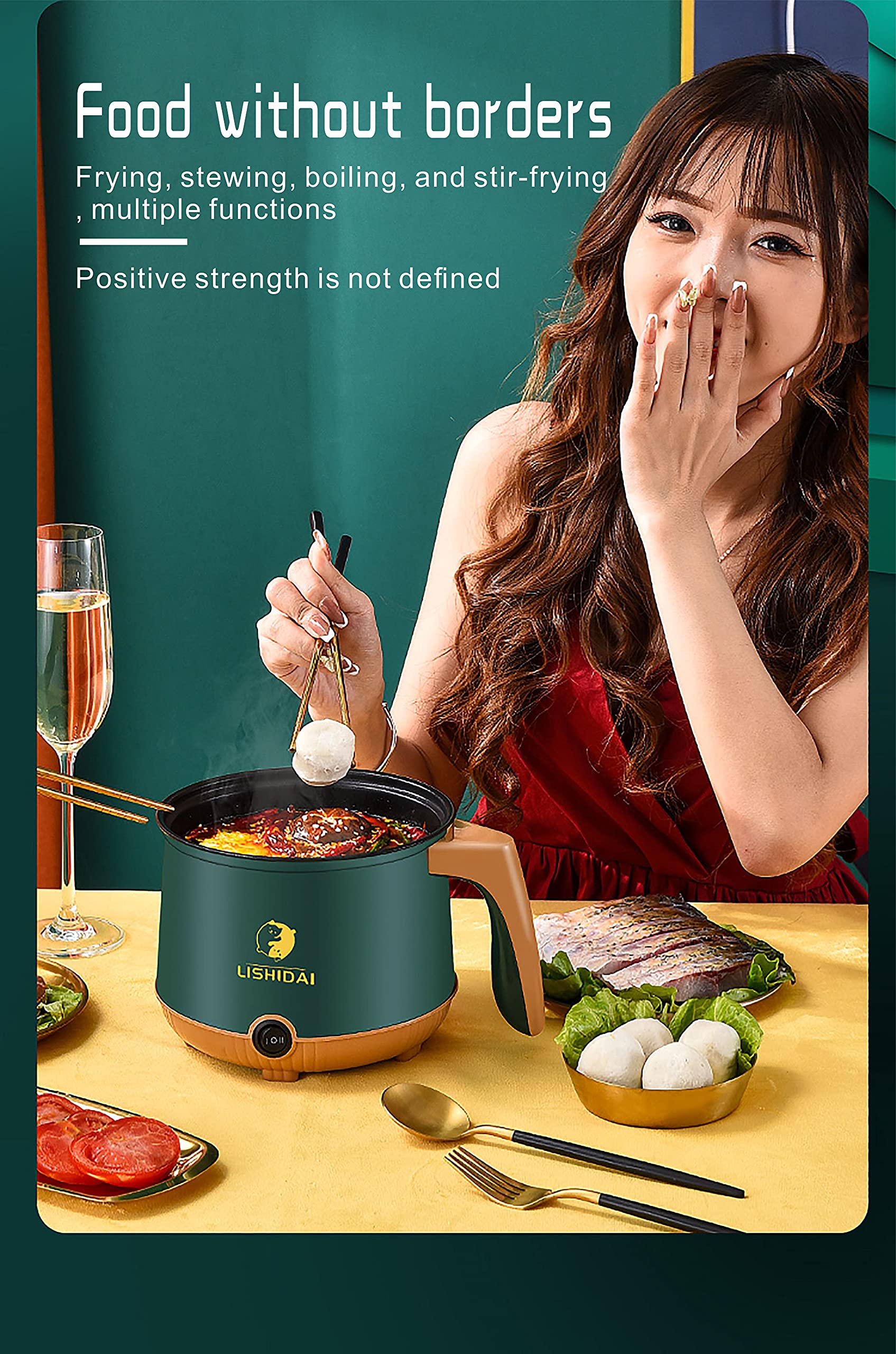 Wilzoe Electric Hot Pot,Mini Hot Pot,Electric Noodle Pot,Electric Pot,Ramen Cooker,Electric Noodle Cooker,Multi-Functional Small Non-Stick Pot for Noodles,Pasta,Dumplings,Soup,Porridge,1.8L(Blue)