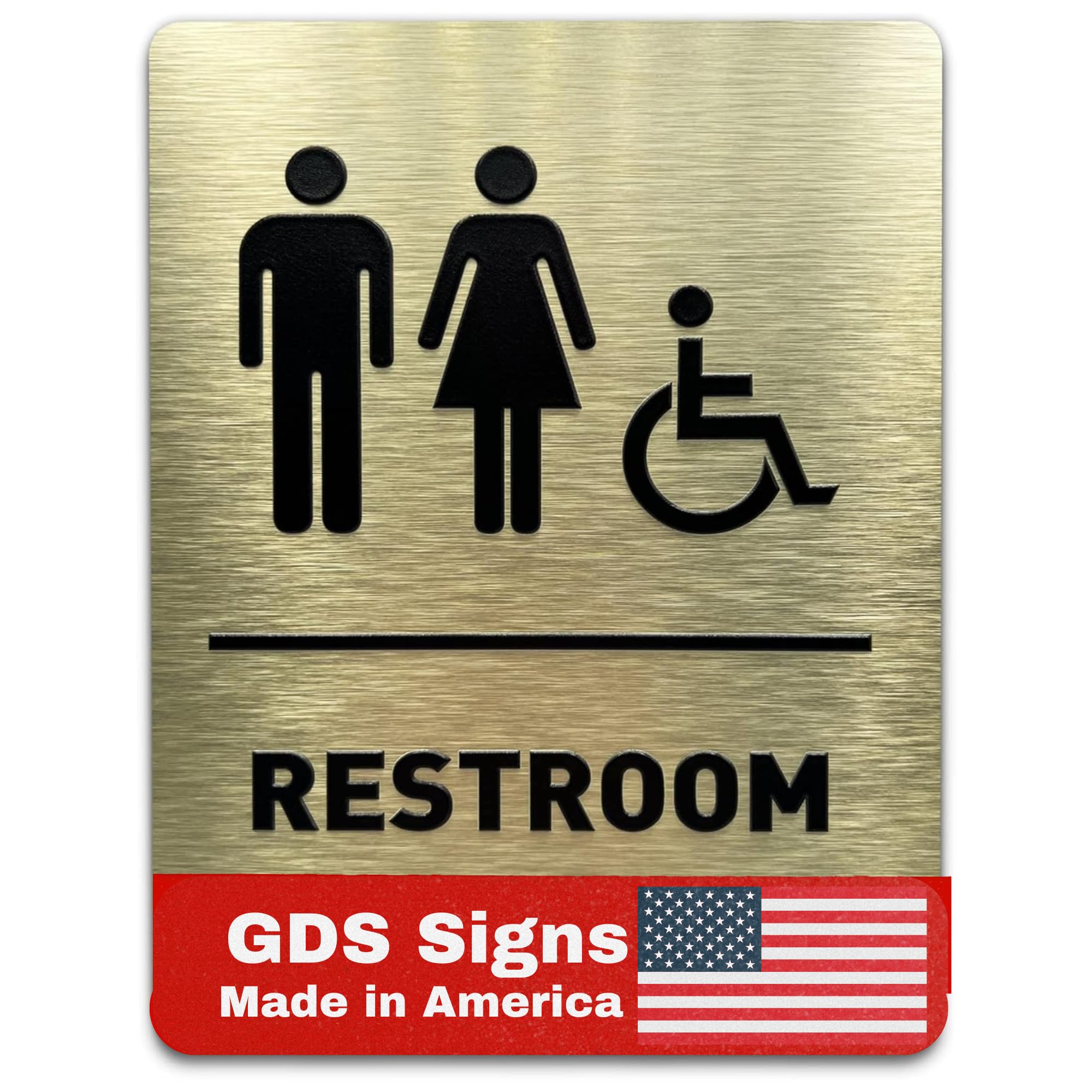 Photo 1 of Unisex/Wheelchair Bathroom Sign by GDS - ADA Compliant, Wheelchair Accessible, Raised Icons, & Grade 2 Braille - Includes Adhesive Strips for Easy Installation - All Gender Restroom Sign for Business, Bathroom Signs for Business, Restroom Signs - 6" W x 8