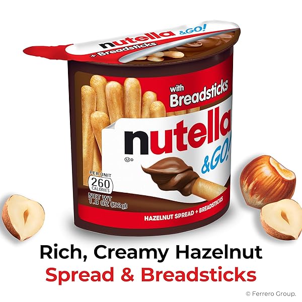 NUTELLA & GO! 4 PACK, HAZELNUT AND COCOA SPREAD WITH BREADSTICKS, SNACK CUPS, 1.9 OZ EACH