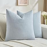 FUTEI Light Blue Decorative Throw Pillow Covers 18x18 Inch Set of 2,Soft Cozy Wheat Ear Striped Patterns Cushion Cases,Modern Home Decor for Couch Bed Living Room