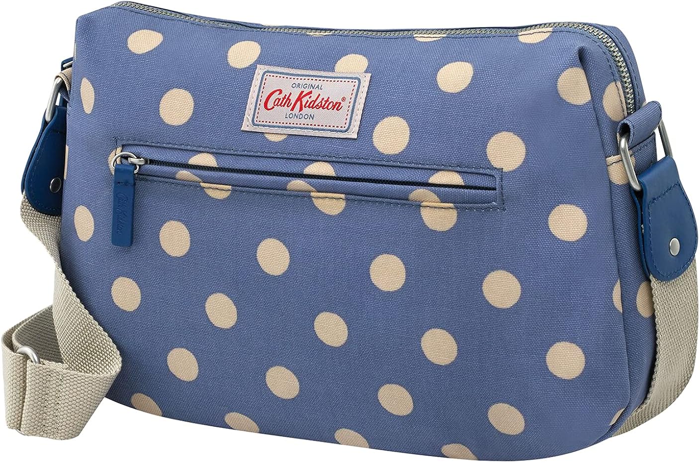 Cath Kidston matt oilcloth double zip bag button spot periwinkle blue