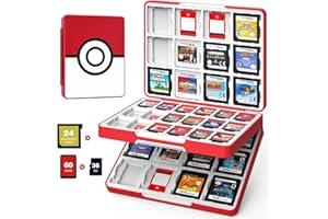 MoKo 60 Game Card Case for Nintendo Switch 2 / Switch OLED / 3DS / 3DSXL, Portable Storage Holder Case for 60 Switch 2 Game Cartridges & 24 3DS Card & 36 Micro SD Cards, Red Ball