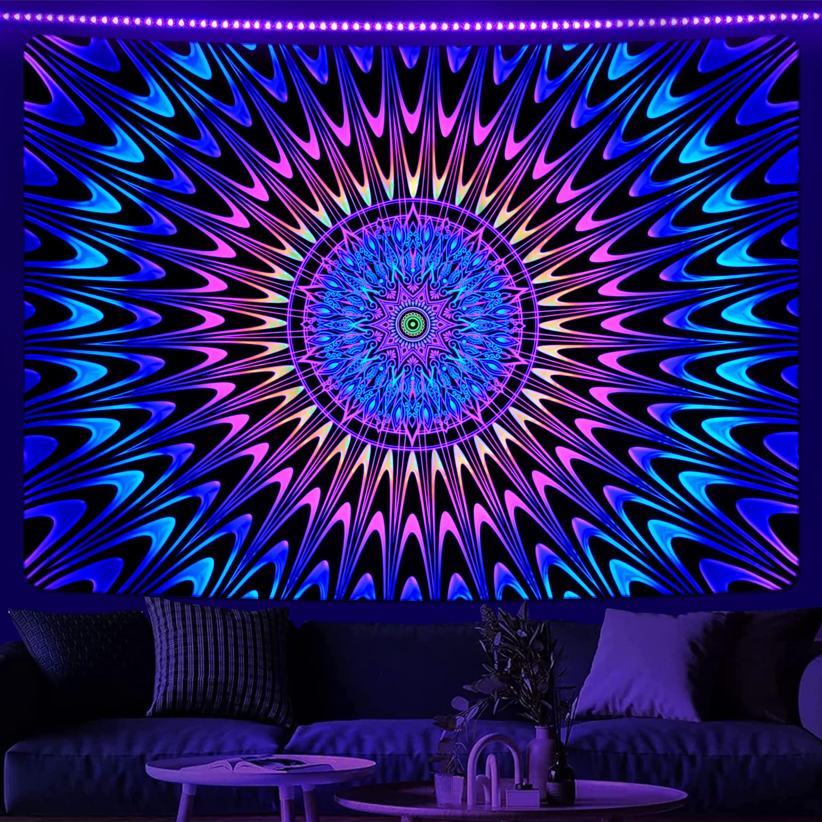 AtawLege Blacklight Hippie UV Reactive Trippy Boho Mandala Wall ...