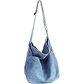 YunZh Denim Shoulder Bag for Women, Casual Style Lightweight Classic Retro Travel Shopper Hobo Bag