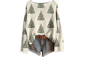 MAMIDAY Christmas Sweaters for Women Boat Neck Imitation Sweater Pullovers Long Sleeve Boho Tops Xmas Holiday Clothes