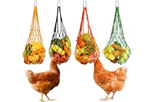 CooShou 4Pcs Chicken Vegetable String Bag Poultry Fruit Holder Chicken Cabbage Feeder Treat Feeding Tool with Hook for Hens Chicken Coop Toy for Hen Goose Duck
