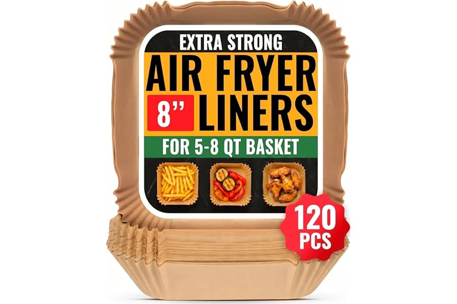 Air Fryer Paper Liners, 120Pcs Air Fryer Disposable Liners, Non-Stick and Oil Proof for Easy Cleanup, 8” Square for 5-8 qt Ba Book