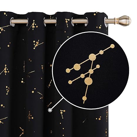 Deconovo Black Curtains Gold Constellation Printed Window