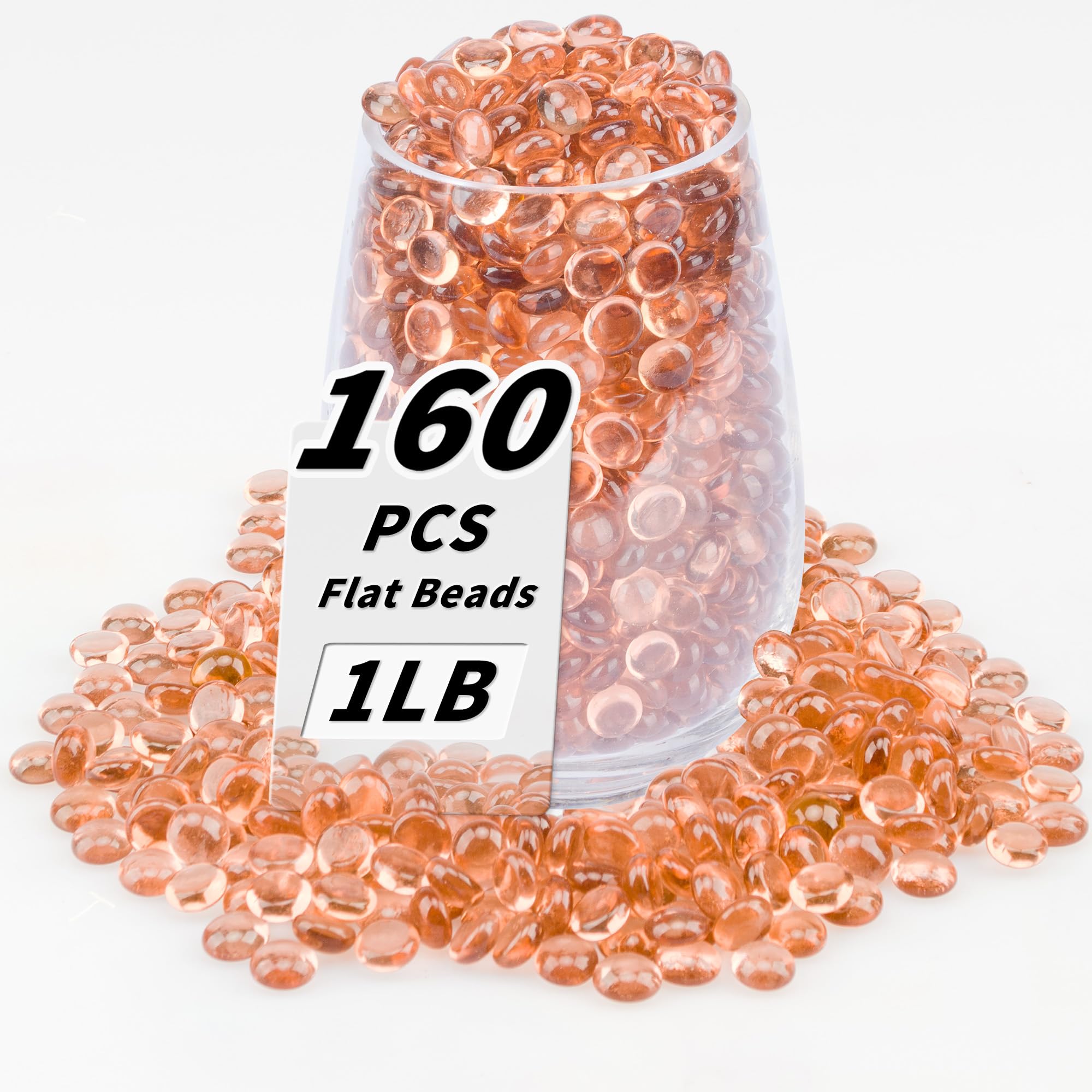 Photo 1 of 1 LB Pink Flat Glass Beads, 160-180PCS Small Glass Marbles, Mini Flat Round Pebbles for Vase Filler and Floral, Fish Tank Rocks Decorative Gemstones for Home and Aquarium Décor