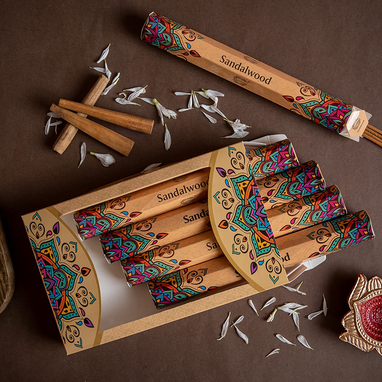 Raajsee Sandalwood Incense Sticks 15 Sticks x 5 Pack -100% Pure Organic Natural Insense Hand Rolled Joss Sticks Free from Chemicals -Perfect for Church Aromatherapy, Meditation