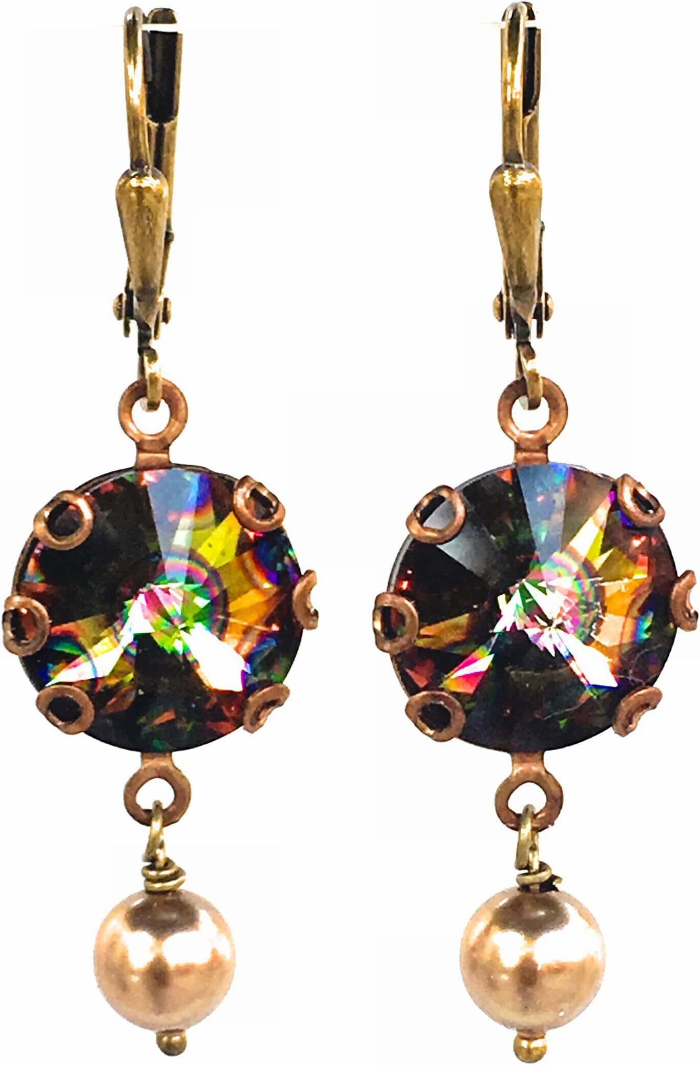 HisJewelsCreations Rivoli Crystal Simulated Pearl Round Stone Earrings