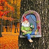 Colomix Gnome Tree Hugger, Funny Garden Gnomes Outdoor Decorations for Lawn Patio Yard Home Decor, Gardening Gnome Gifts, Whimsical Tree Sculpture Peeker Yard Art