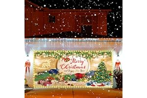 Trgowaul Christmas Garage Door Mural Decorations, Gold Large Christmas Garage Door Cover, Xmas Garage Door Banner Backdrop, Happy New Year Outdoor Garage Party Supply Photography Background 7x16ft