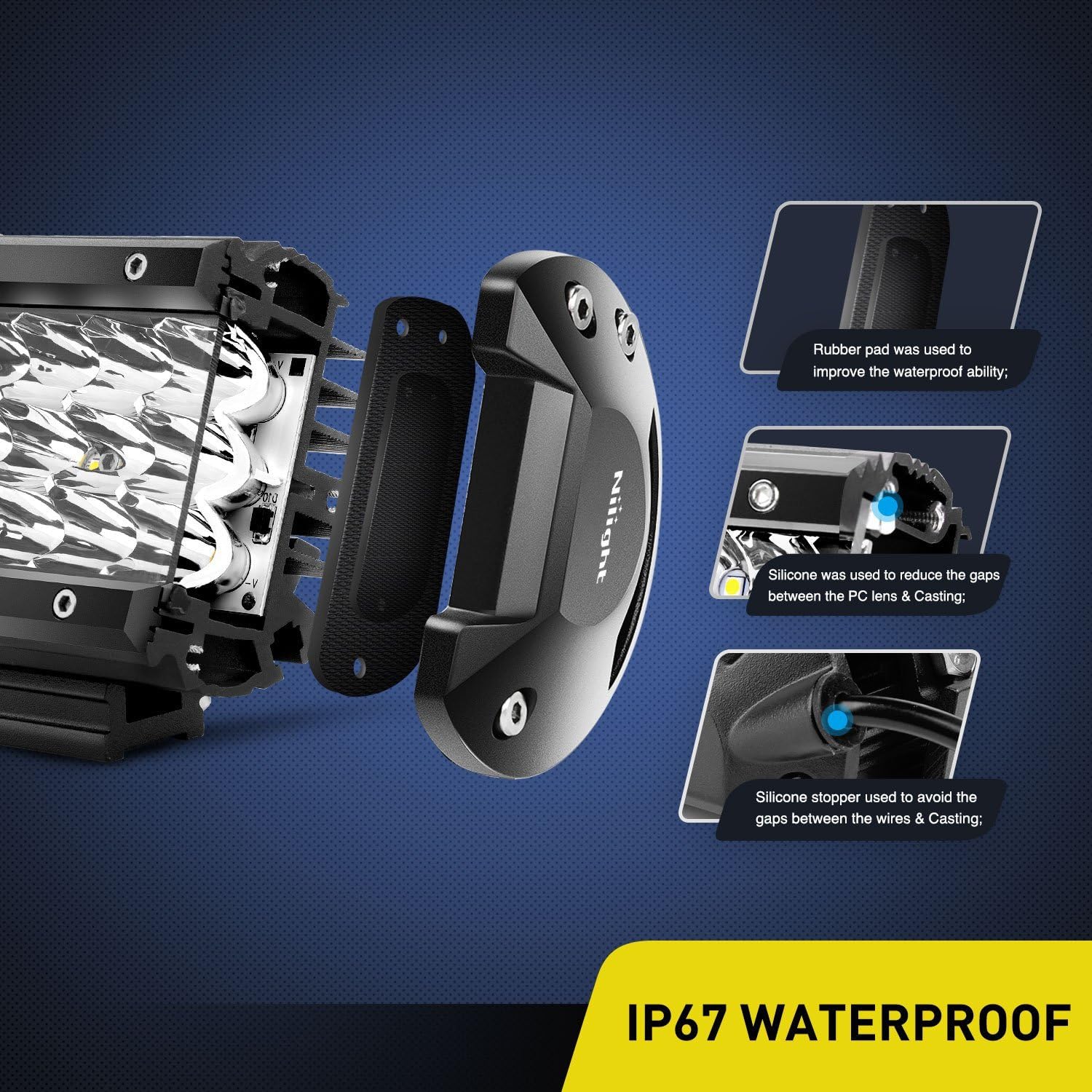 Nilight 2PCS 4Inch 36W Triple Row Spot LED Light Bar 3600LM Driving Lights Fog Light Led Off Road Lights for Trucks Jeep UTV ATV Marine Boat,2 Years Warranty: Automotive