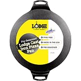 Lodge Pre-Seasoned Cast Iron Pizza Pan, PFAS-Free, 15 Inches | Round Pizza Pan with Dual Assist Handles &amp; Even Heat Distribution, Non-Toxic &amp; Oven Safe, Made in USA
