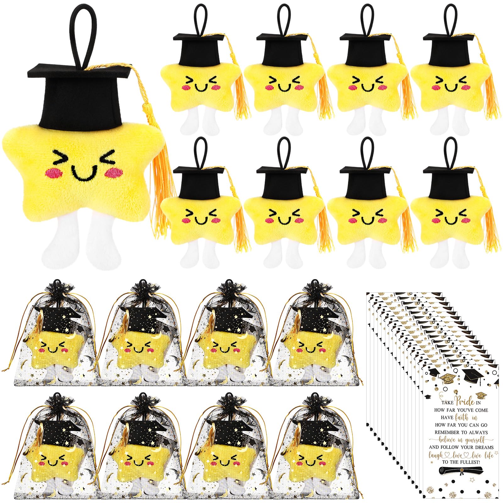 Photo 1 of Halloscume 50 Sets Graduation Gift Bulk Graduation Party Favors for Guest Class of 2025 Plush Star Keychain with Cap and Organza Gift Bags for 5 th 8th Grade Middle High School College Students Grad