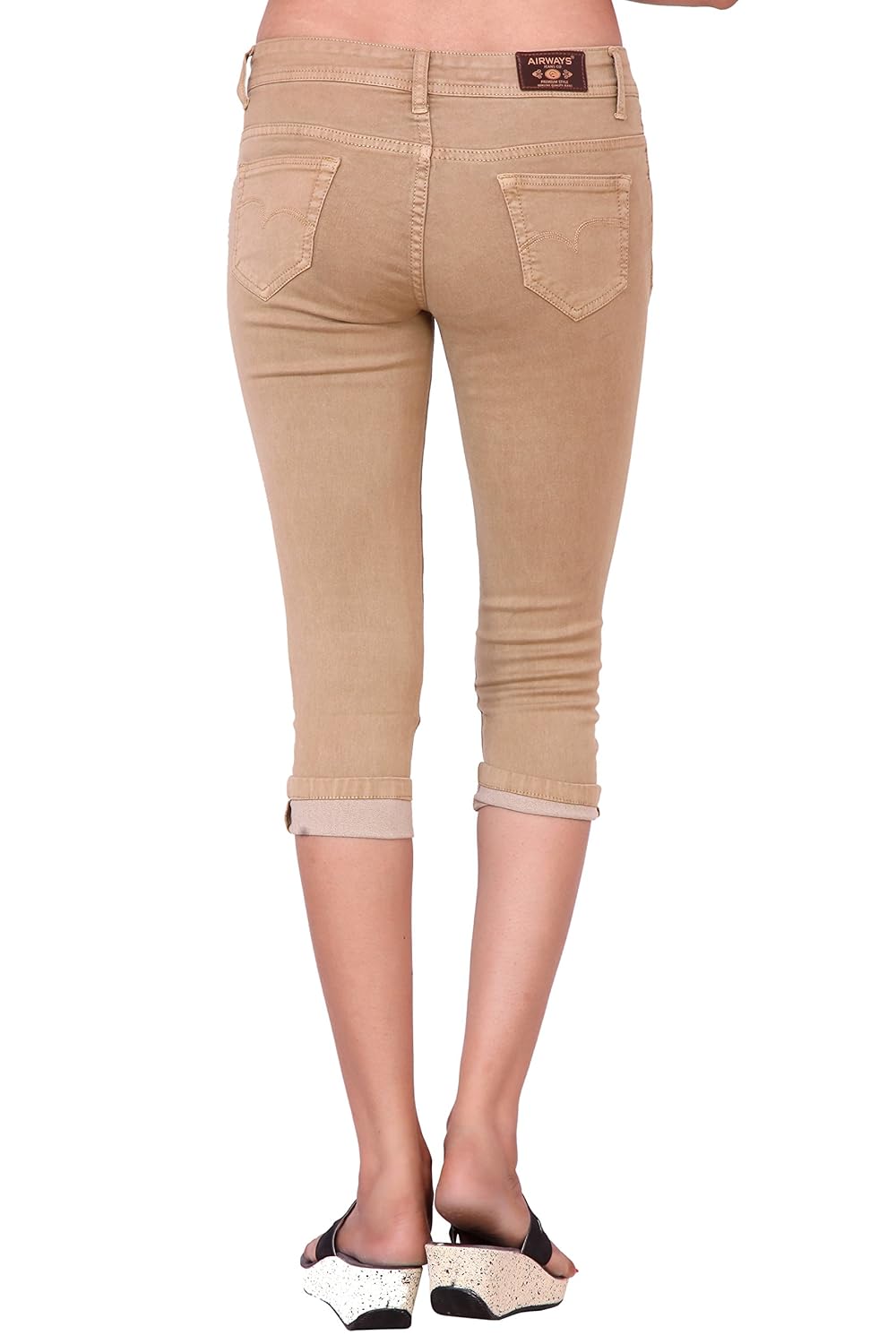 airways stretchable denim capree pant for women