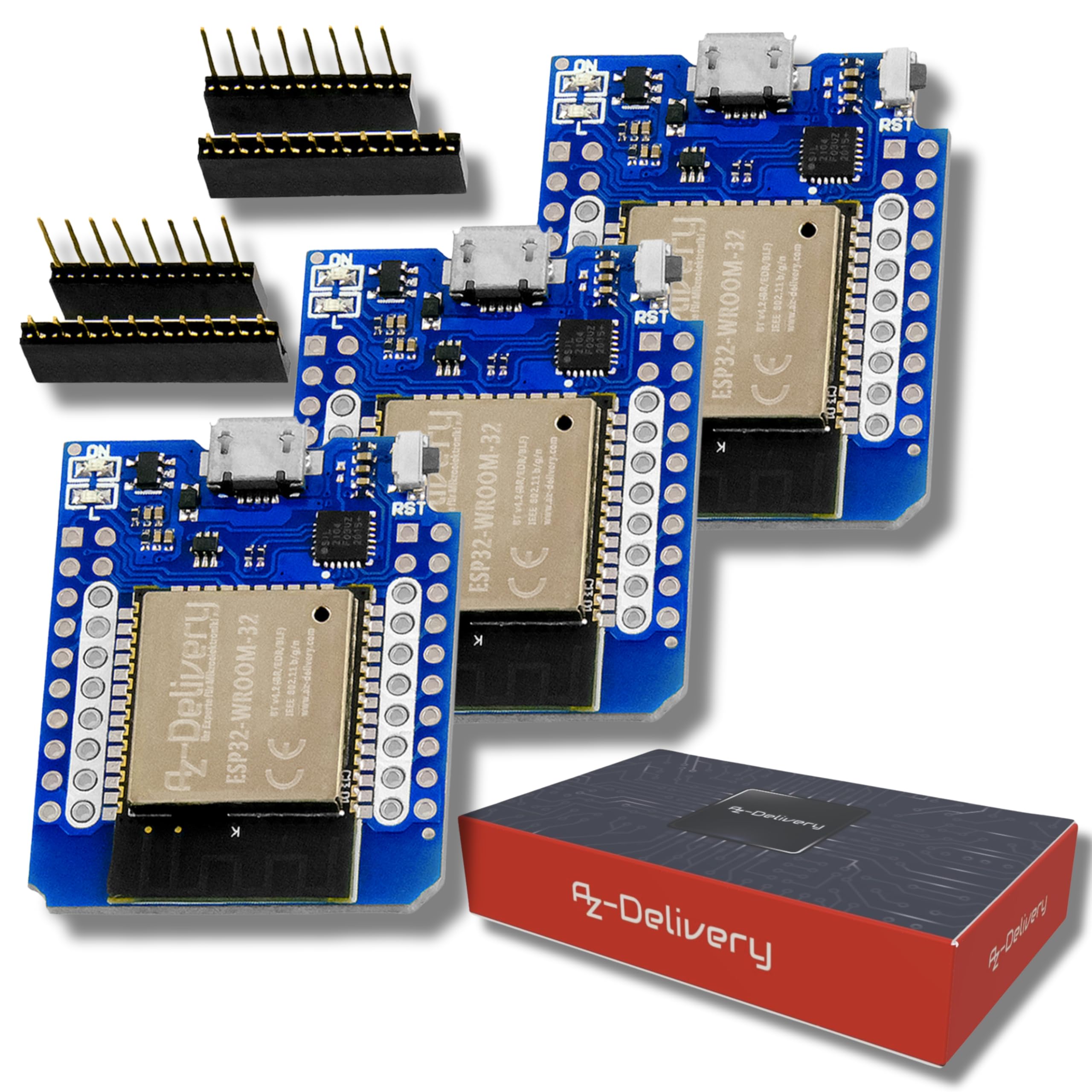 AZDelivery D1 Mini NodeMCU ESP32 ESP-WROOM-32 WLAN WiFi Bluetooth IoT Development Board 5V compatible with Arduino including E-Book! (Pack of 3)