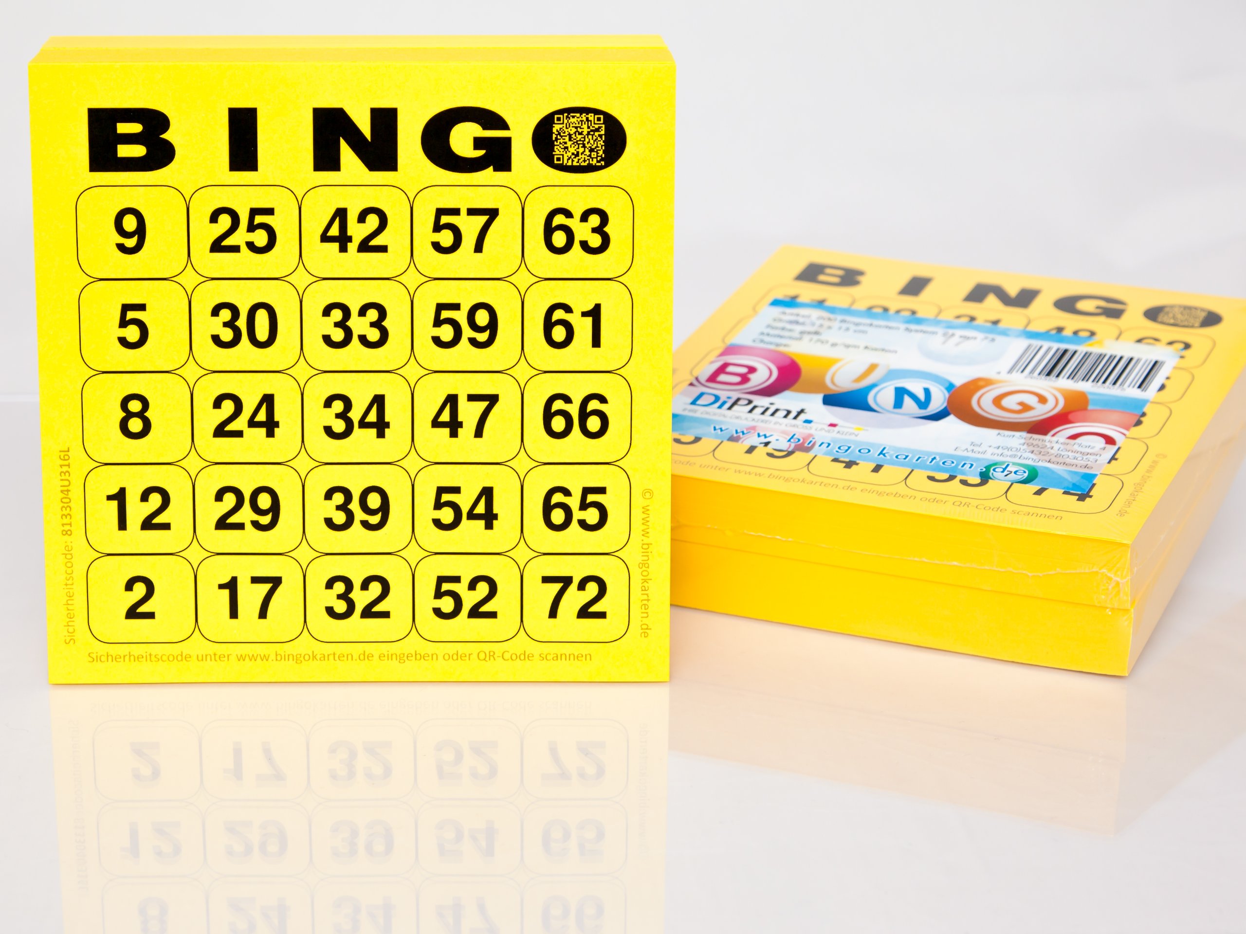 DiPrint 200 large printed Bingo cards for seniors system 25 from 75 (yellow)