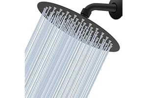 Voolan High Pressure Rain Shower Head - Rainfall Shower head Made of All Metal Stainless Steel - Comfortable Shower Experience Even at Low Water Flow (8 Inch, Black)