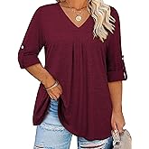 Kancystore Plus Size Tops for Women 3/4 Length Sleeve Shirts V Neck Tunic Blouses Spring Clothes