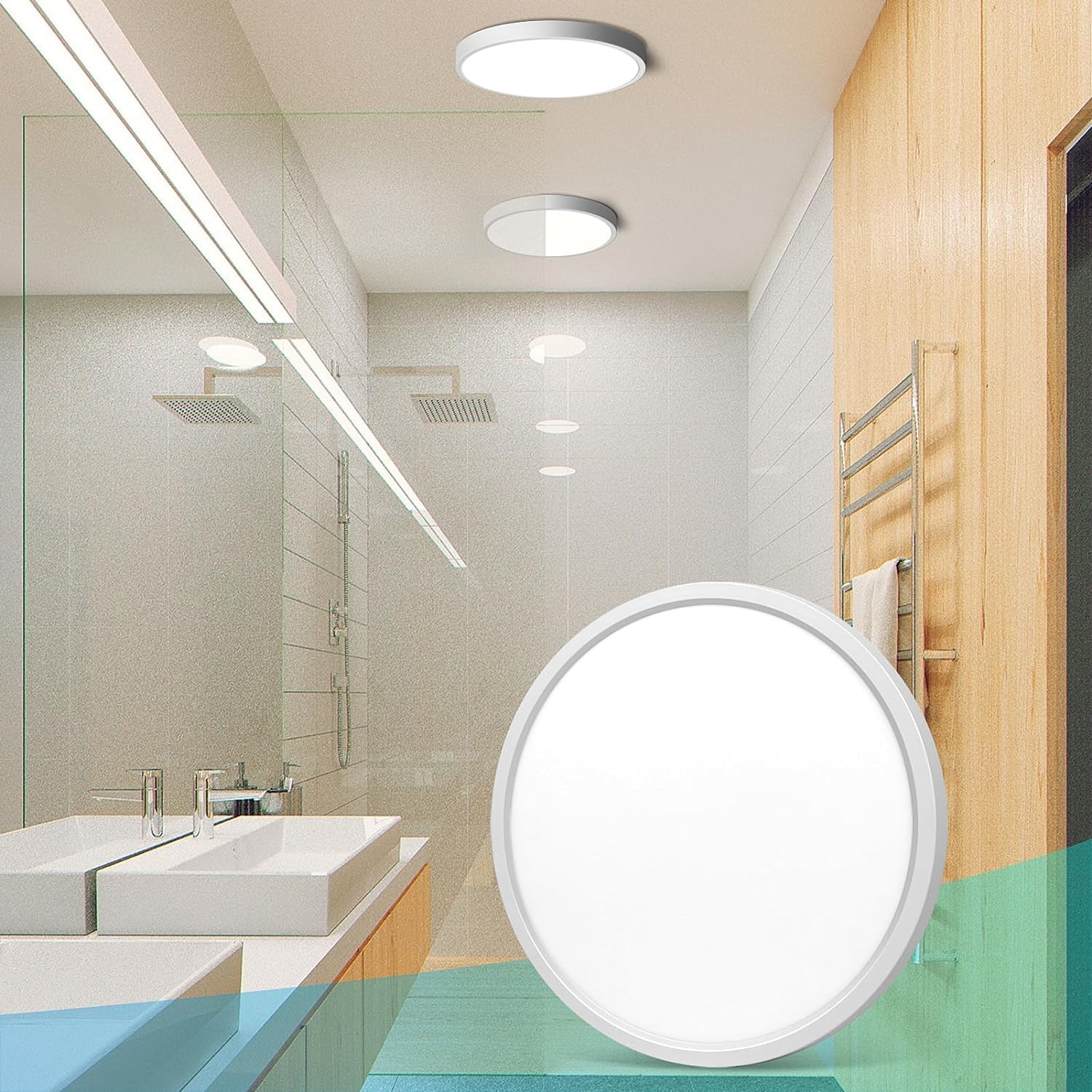 7in/18cm 12W LED Flush Mount Ceiling Light, 2800K Warm White Bathroom Light, 1500LM, White Round Ceiling Lights, 120W Equivalent Ceiling Lamp for Closets, Kitchens, Hallway, Bedrooms, etc.