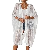 Bsubseach Lace Kimonos for Women 2025 Swim Cover Up Summer Beach Coverup Open Front Sheer Kimono Cardigan