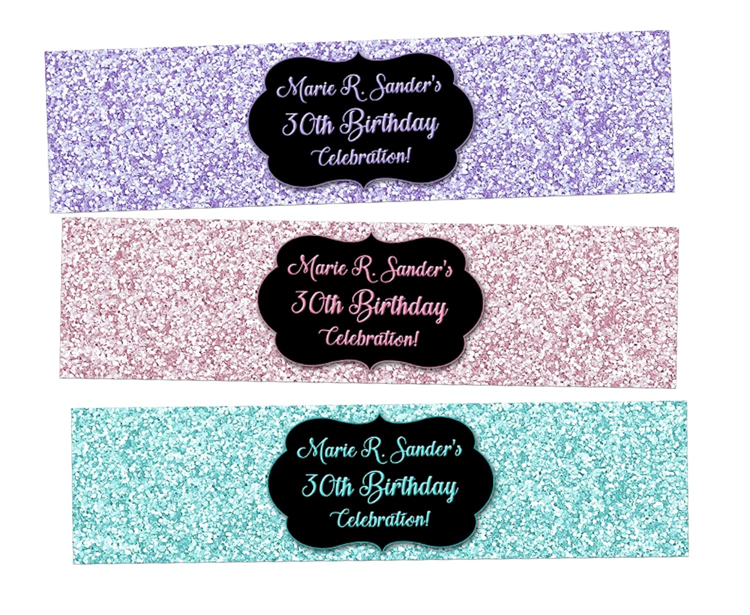 Amazon Com Pastel Glitter Girl Birthday Water Bottle Labels