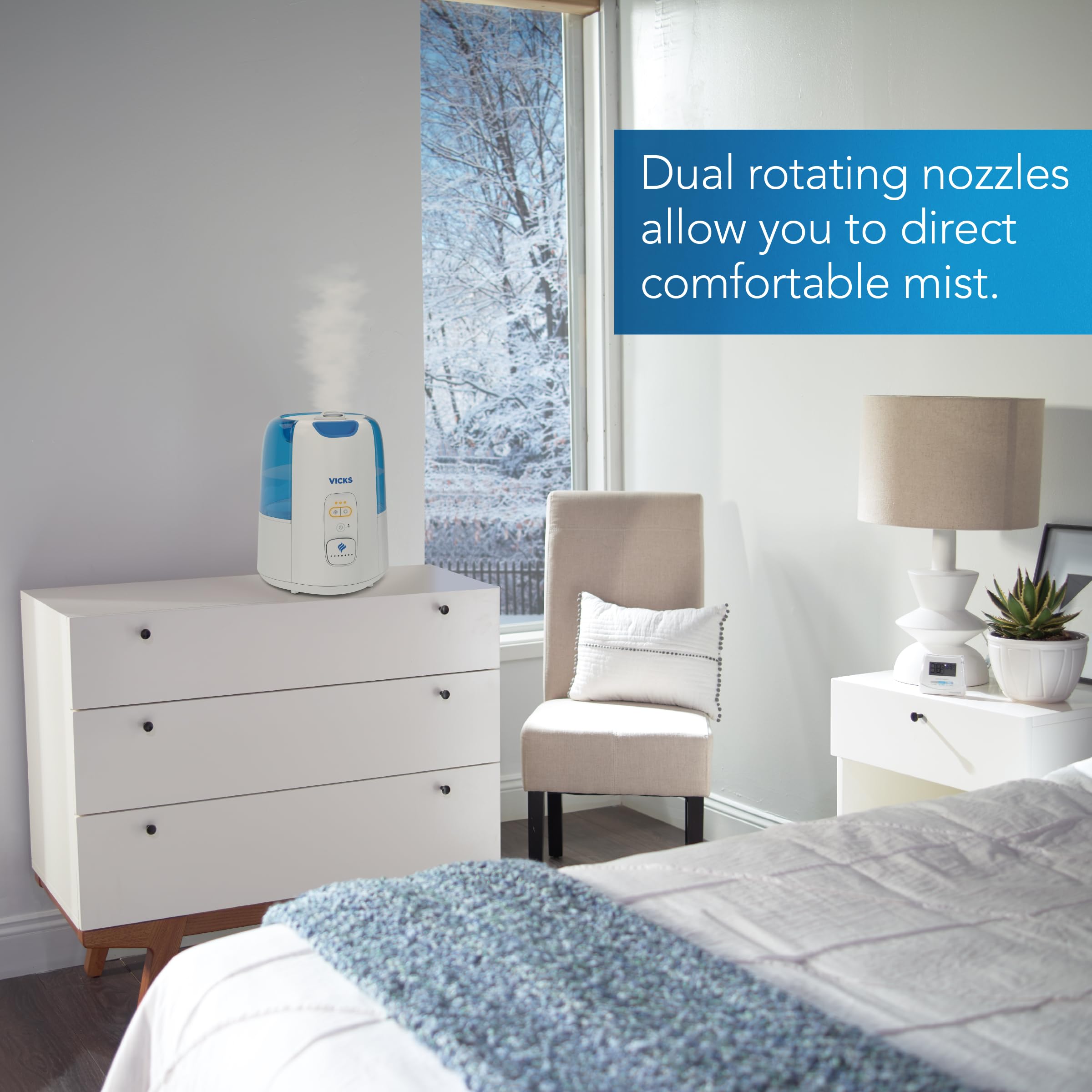 Vicks Dual Comfort Cool + Warm Mist Humidifier for Bedrooms With Fusion Technology, Compatible with Vicks VapoPads and Vicks VapoSteam, White