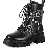 SHEOMSIE Motorcycle Boots for Women Combat Boots Rhinestone