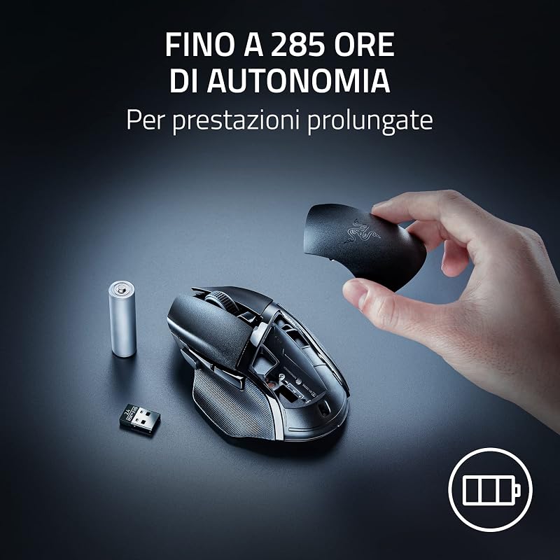 Basilisk V3 X HyperSpeed - Mouse wireless da gaming personalizzabile (9 comandi personalizzabili, HyperSpeed Wireless e BT, Sensore ottico avanzato 5G da 18K, Tecnologia Chroma RGB) Nero