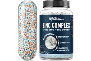 SMNUTRITION Zinc Supplement Microbeadlets for Immune & Acne Support | Highly Absorbable Zinc Bisglycinate & Orotate with 2mg Chelated Copper + Vitamin B6 | Vegan, Gluten-Free | 60 Capsules (2 Month Supply)