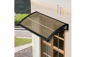 KIZYRQ Door Awning with Built-in Drainage - 2-Panel Polycarbonate Design for UV/Rain/Snow Protection - Sturdy Exterior Awnings for House Porch, Patio & Deck 24x40in/60x100cm & Brown