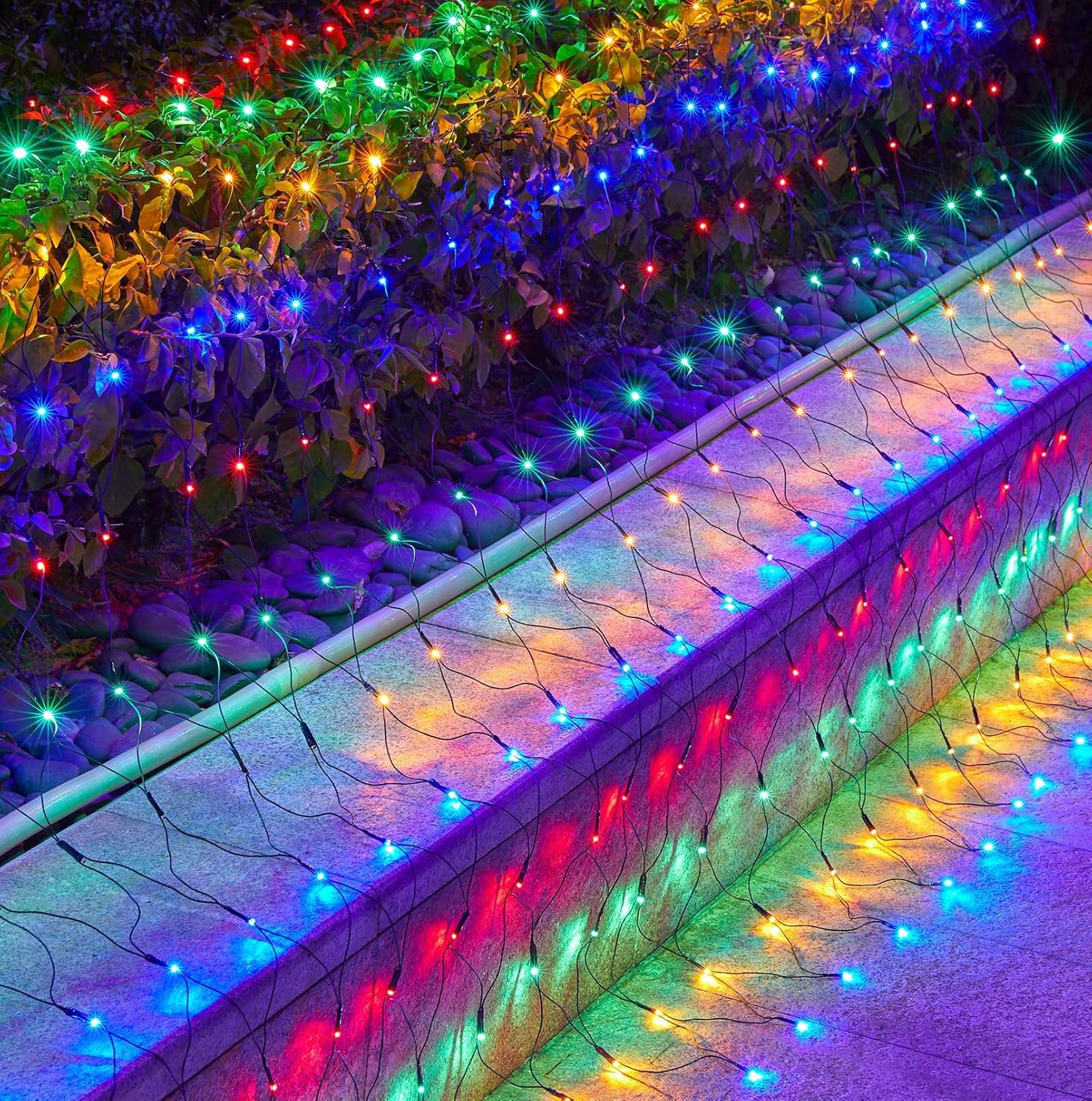 Photo 1 of 2 Pack 12 x 5FT 360 LED Christmas Net Lights Outdoor for bushes, Waterproof IP65 12 Modes Connectable Extendable Bush Net Christmas Lights Outdoor Mesh Light for Bushes, Tree, Yard, Garden, Multicolor