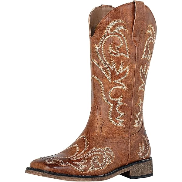 Smoky Children's Jesse Embroidered Leather Western Cowboy Boots - Brown