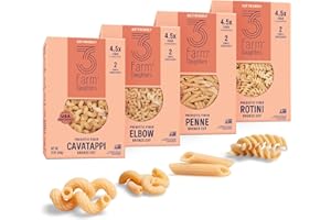 THREE FARM DAUGHTERS 3 Farm Daughters High Fiber Pasta Variety Pack, Includes Penne, Elbow, Rotini & Cavatappi, Low GI, Non GMO, Low Net Carb, Made in the USA, 12 oz. (4 Pack)