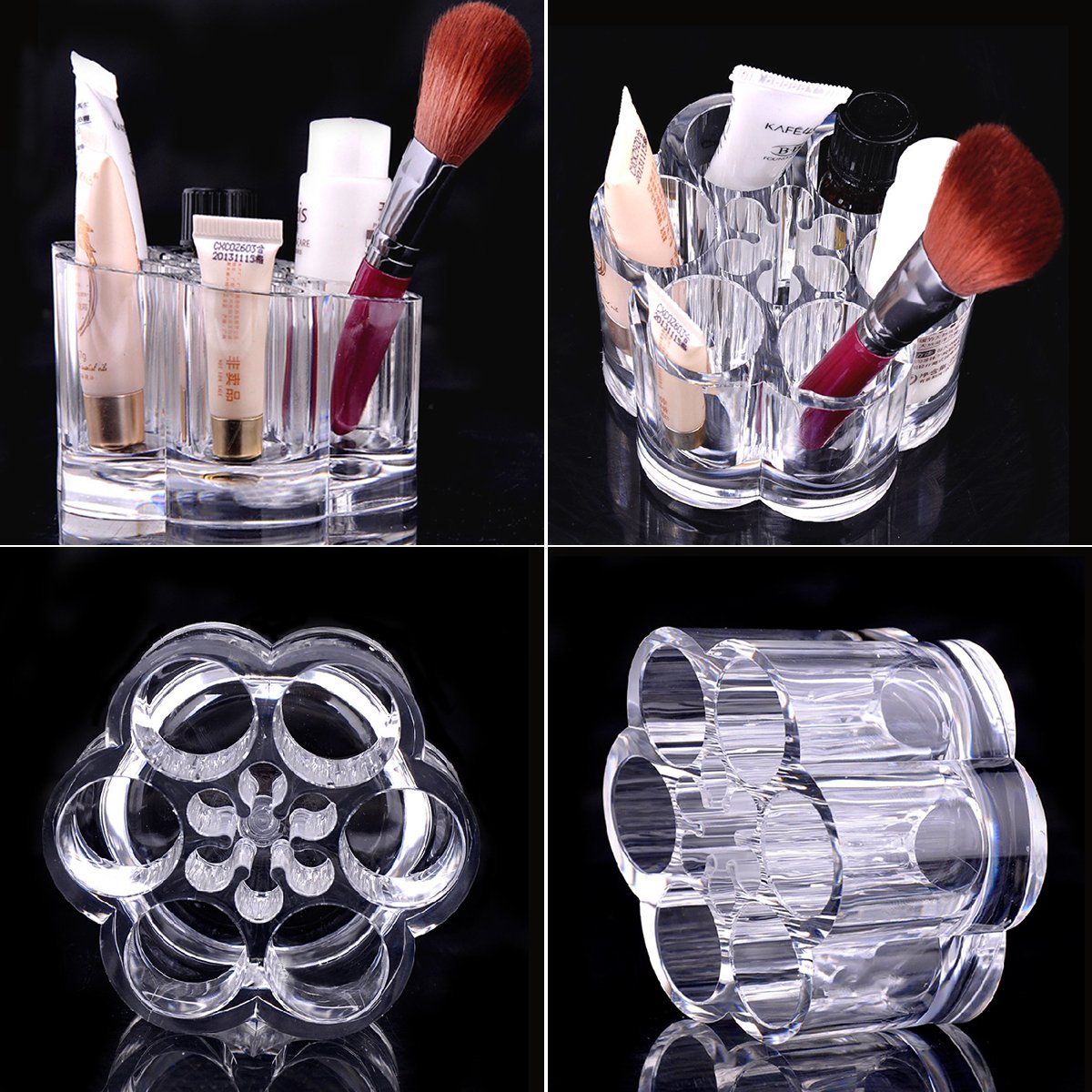Acrylic Makeup Organizer with 12 Slots in 2 Sizes Clear Round Cosmetic And Lipstick Organizer