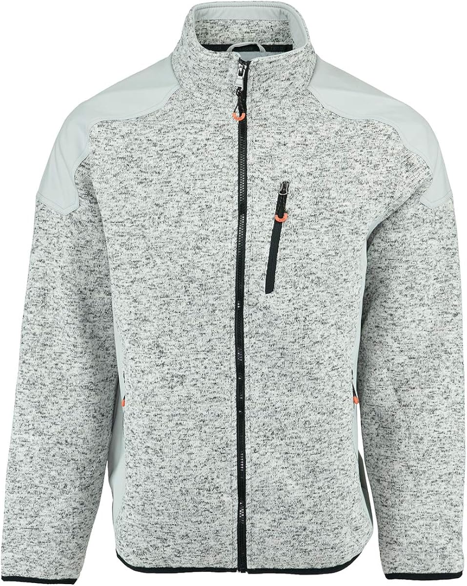 Izod Men's Zip Up Sweater Fleece Jacket with Soft Shell Patches, White