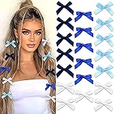 SAWINDA 20Pcs Blue White Mini Hair Bows Small Bow Hair Clips Cute Silk Satin Bows for Hair Bowknot Barrettes Metal Alligator Hair Bow Clips Accessories for Women Girls