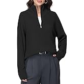 Simlakey Women Quarter Zip Sweater Oversized Collared Ribbed Knit Pullover Long Sleeve V Neck Casual Jumper Fall Fashion Top