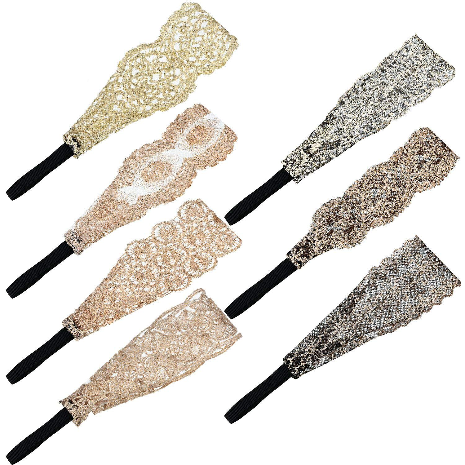 7 Pieces Lace Headbands Women Girls Stretch Headband Elegant Wide Headwrap Hair Turban Accessories : Beauty