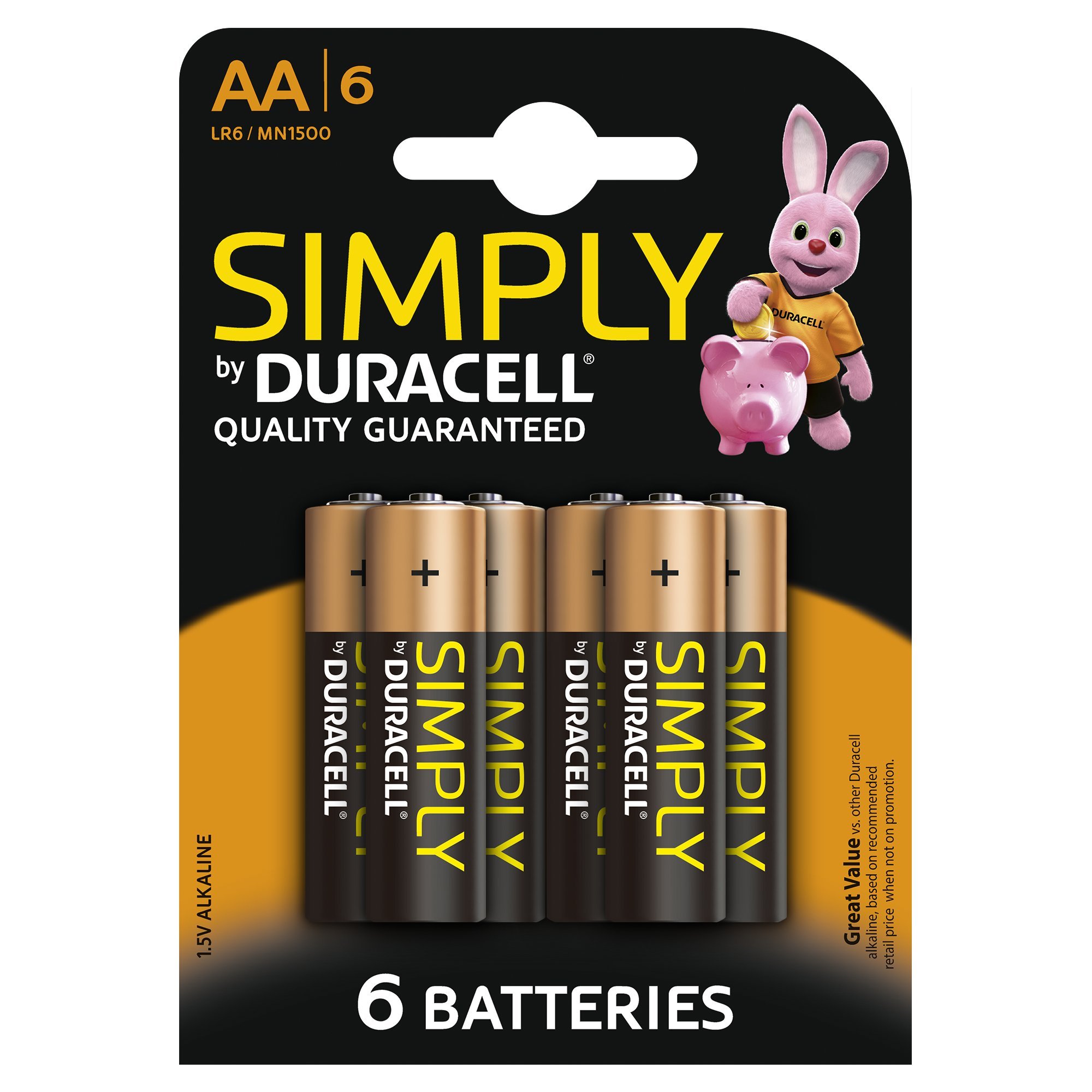 Duracell Simply Alkaline AA Batteries - Pack of 6┬á