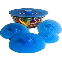 Silicone Bowl Lids Blue Set of 5 Reusable Suction Seal Covers for Bowls, Pots, Cups. Food Safe. Natural grip…