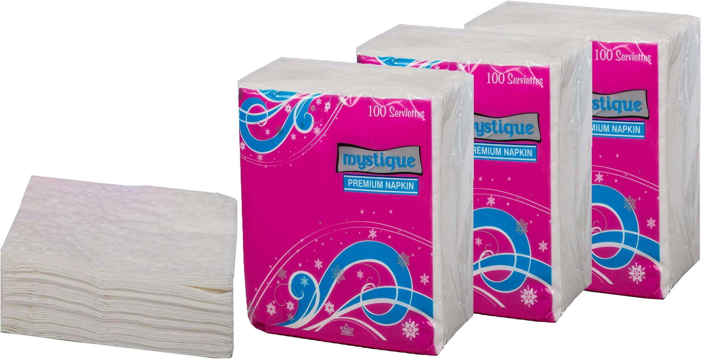 Mystique Premium 1 Ply Napkins - 100 Serviettes Pack of 3-(Total 300 Serviettes)