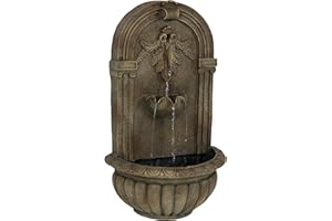 Sunnydaze Florence 27-Inch Polystone Outdoor Wall Water Fountain - Electric Submersible Pump - Florentine Stone Finish